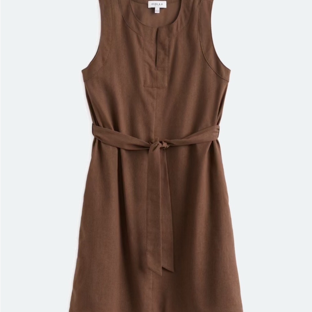 Brown Sleeveless Belted Dress w Pockets